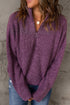 Zipped Turtleneck Drop Shoulder Knit Sweater